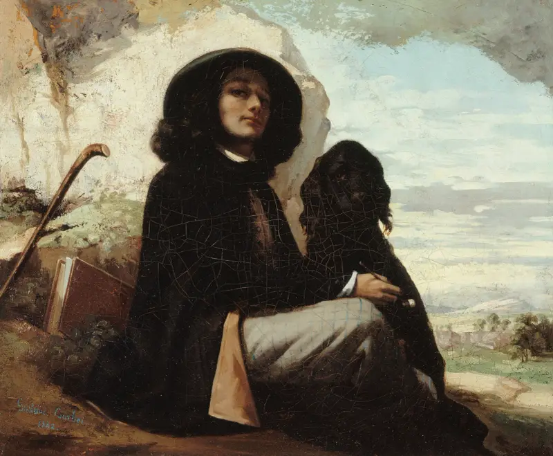 Självporträtt kallat Courbet med den svarta hunden av Gustave Courbet
