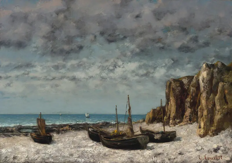 Båtar på en strand, Étretat av Gustave Courbet