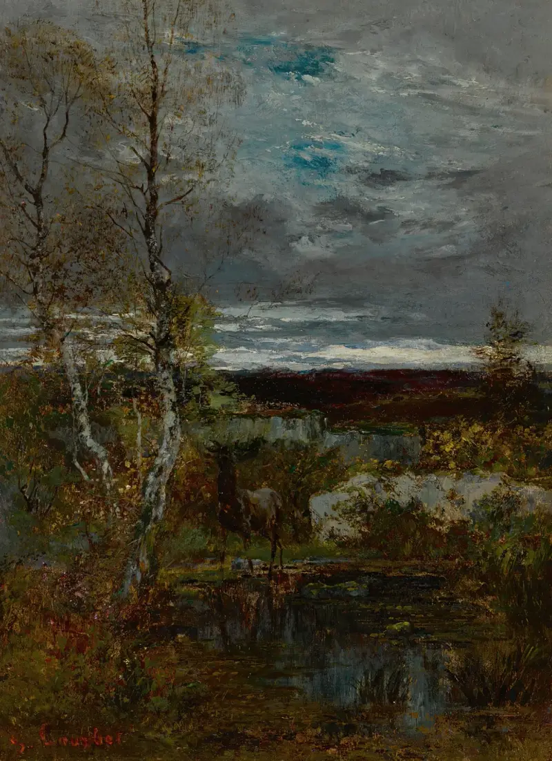 Hirsch an der Quelle (Fontainebleau) von Gustave Courbet
