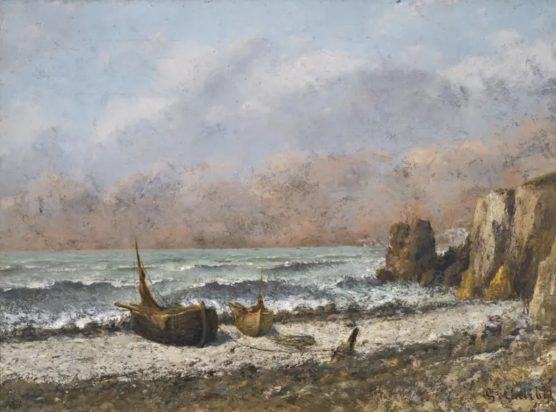 Två båtar på stranden av Gustave Courbet