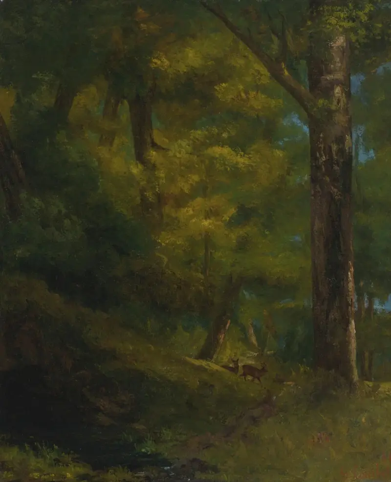 Två rådjur i skogen av Gustave Courbet