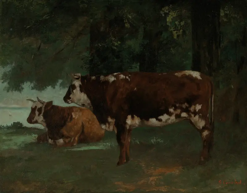 Två kor med brun päls av Gustave Courbet