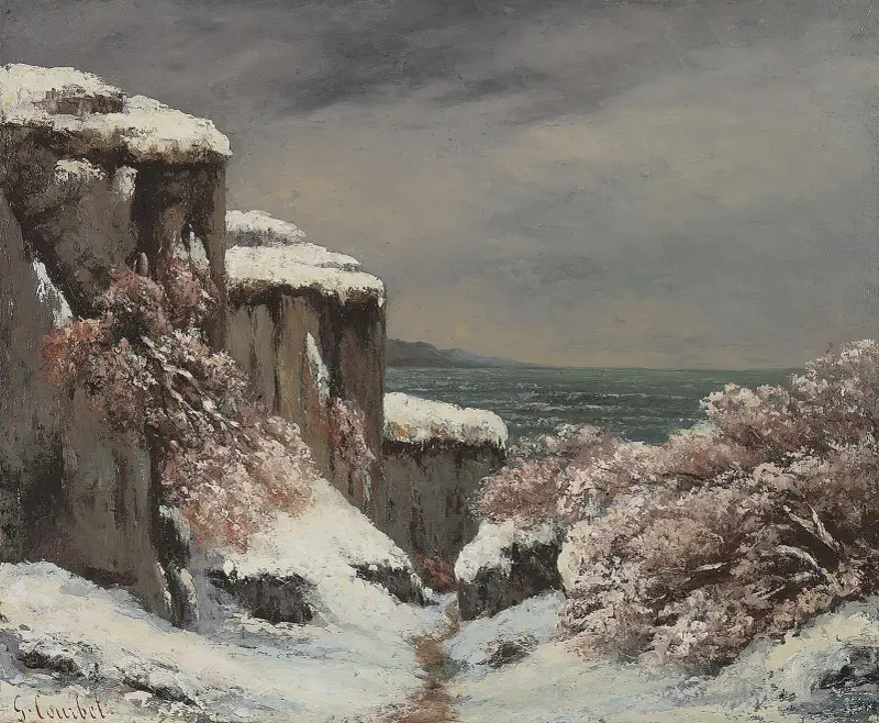 Klippor vid havet i snö av Gustave Courbet