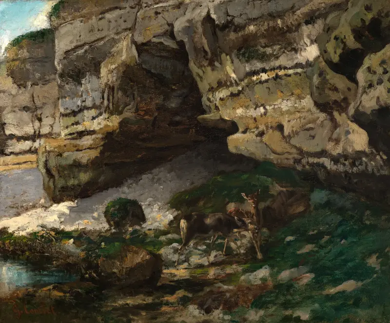 Felsige Landschaft mit Rehen av Gustave Courbet