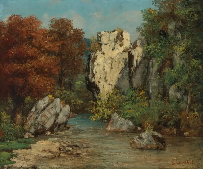 Landskap med bäck och klippa av Gustave Courbet