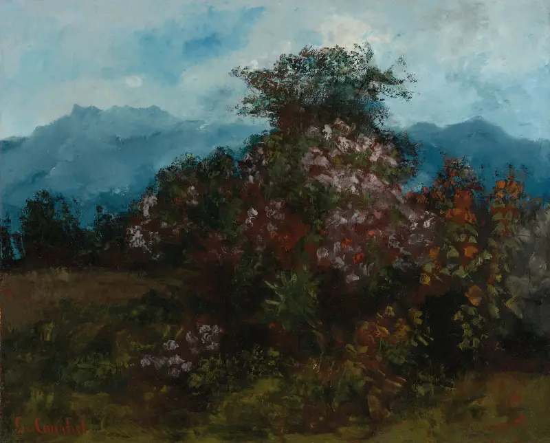 Krajobraz z kwitnącym masywem górskim, Gustave Courbet