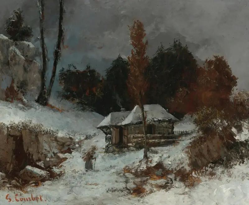 Kvinna med knippe i snölandskap av Gustave Courbet