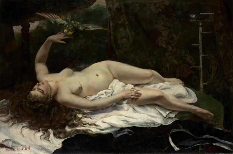 Frau mit Papagei von Gustave Courbet