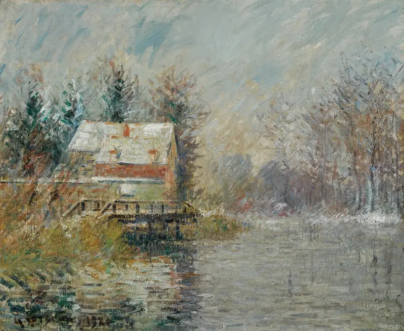 Dom nad wodą, efekt śnieżny, Gustave Loiseau