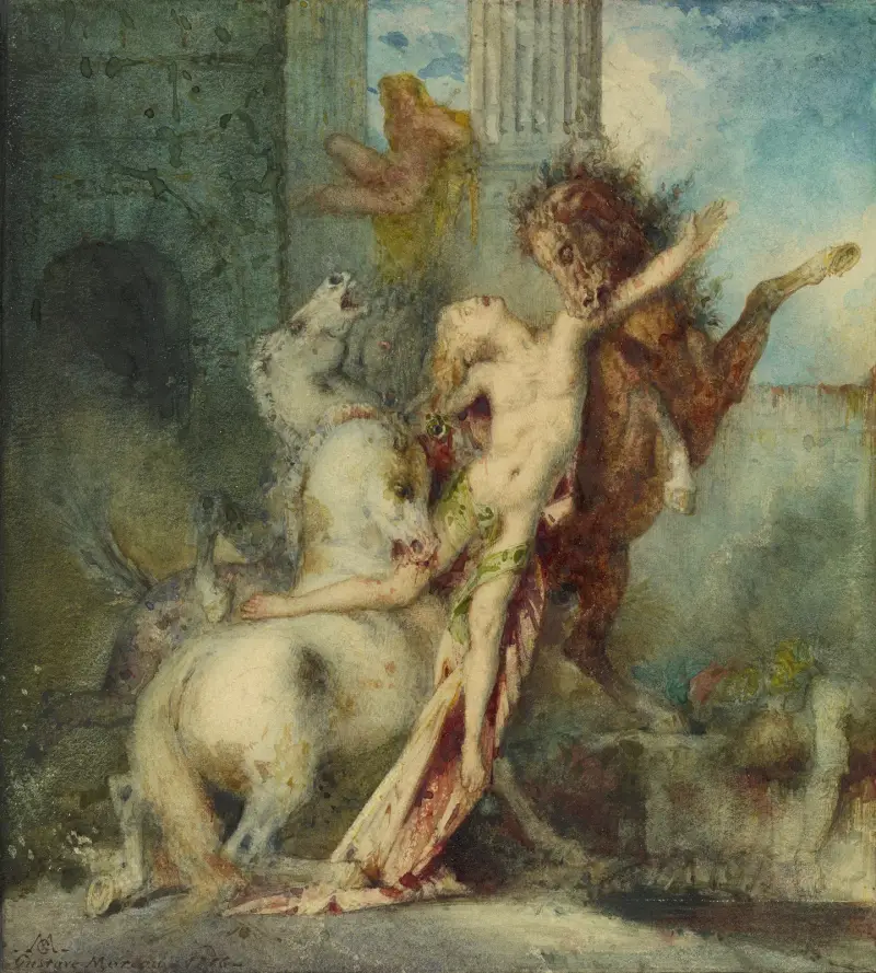 Diomedes, von seinen Pferden verschlungen, 1866 von Gustave Moreau
