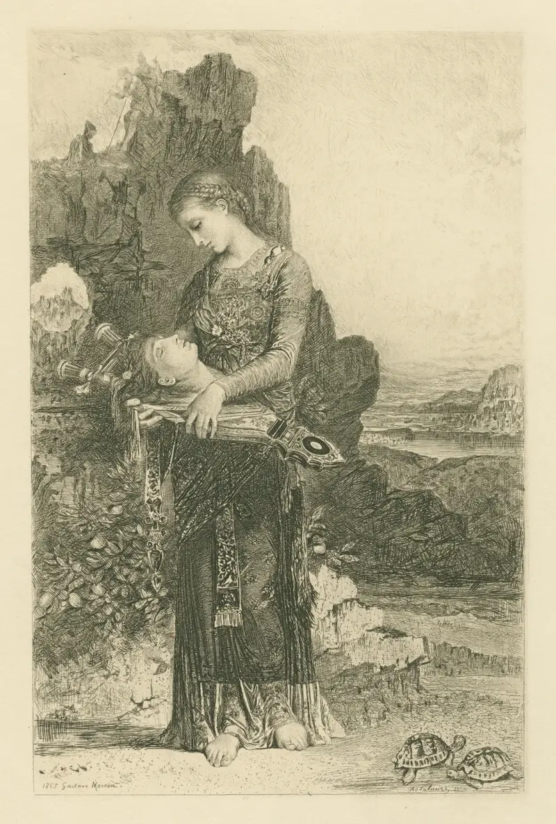 Orpheus' Haupt auf seiner Leier von Gustave Moreau