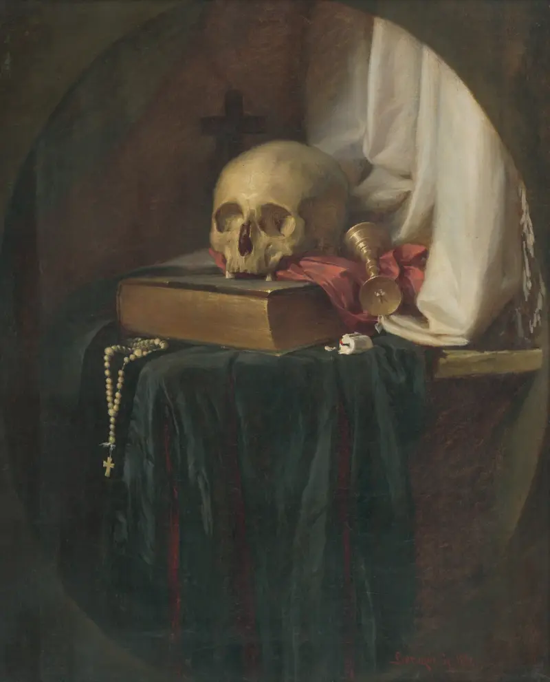 Still life with a skull and a book av Gyula Benczúr