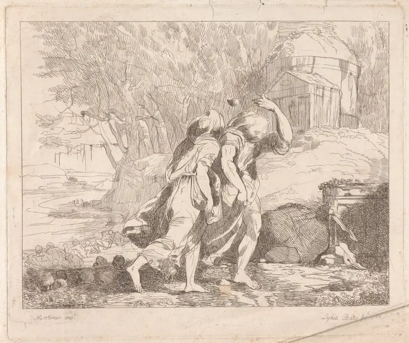 Deucalion and Pyrrha after the Flood av John Hamilton Mortimer