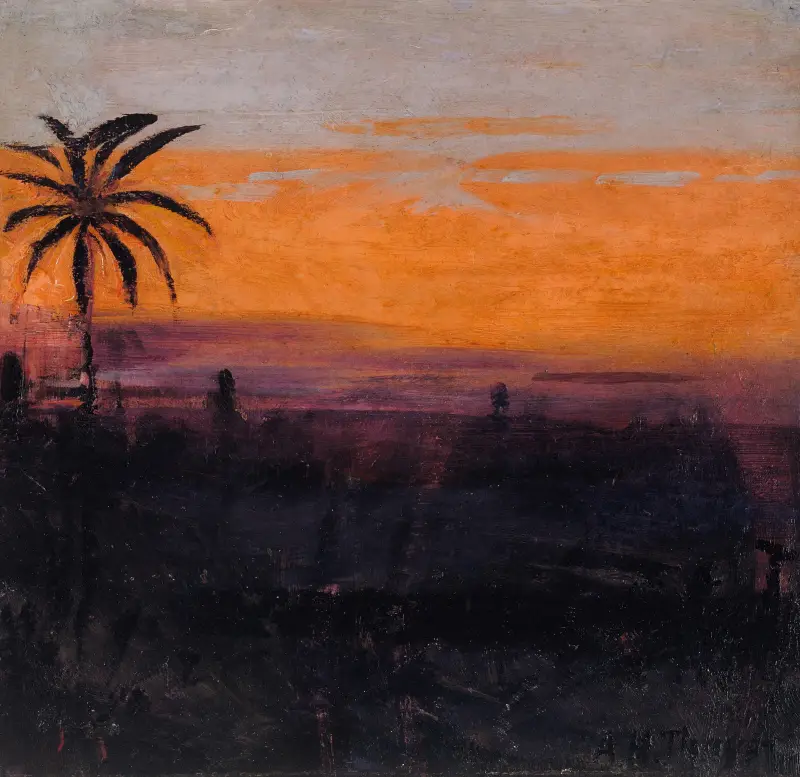 Himlen simulerad av röda flamingor, studie till boken Concealing Coloration in the Animal Kingdom av Abbott Handerson Thayer