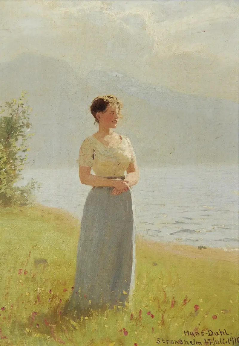 Flicka vid en fjord av Hans Dahl