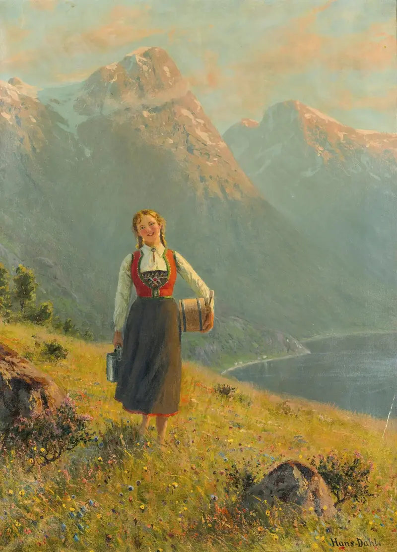 Junges Mädchen am Fjord von Hans Dahl