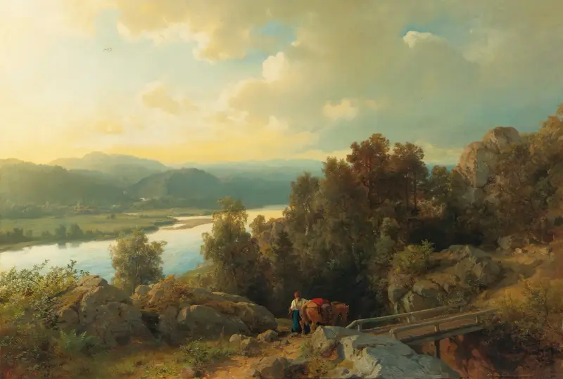 Pejzaż nad jeziorem, Hans Gude
