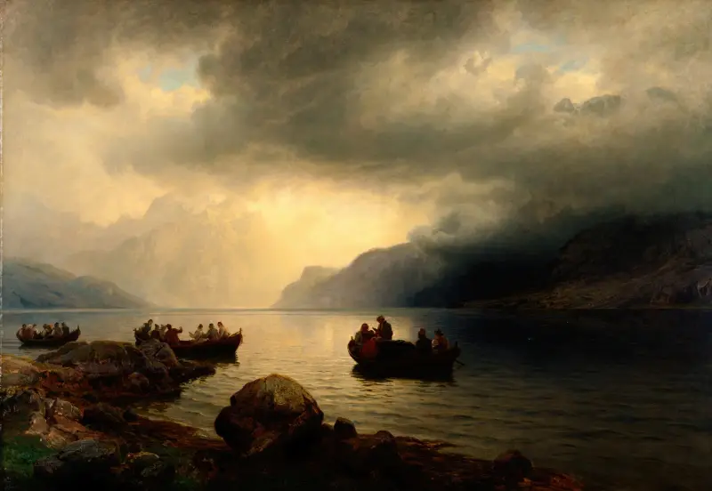 Begravningsföljd på Sognefjorden av Hans Gude