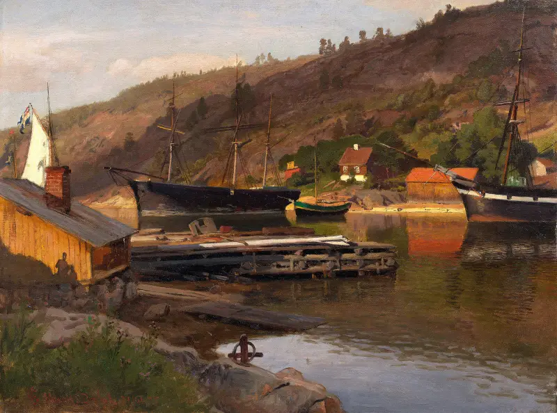 Landningsbrygga Husvik, Drøbak av Hans Gude