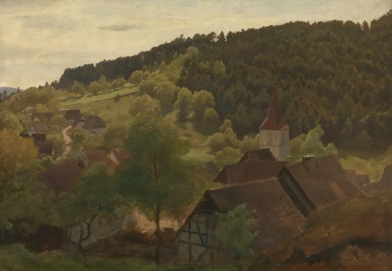 Landscape from Ebersteinburg in Baden av Hans Gude