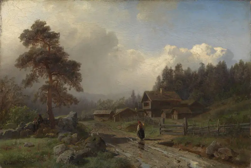 Norwegian Landscape in Rain av Hans Gude