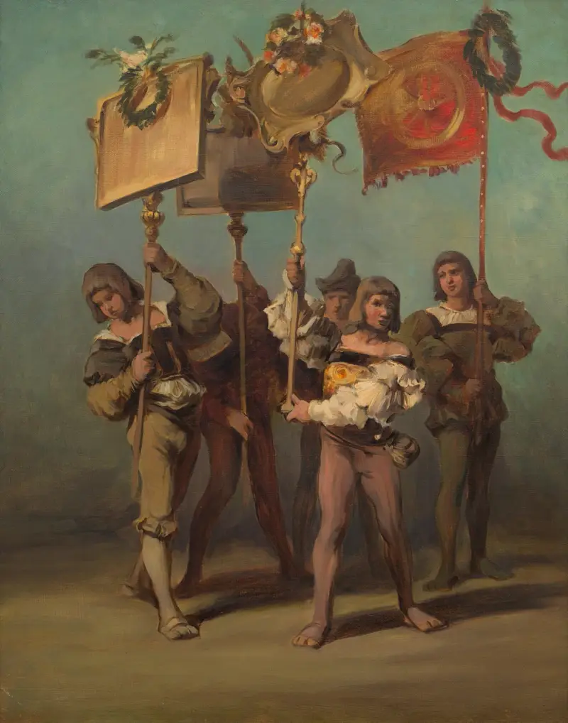 Förstudie till festtåget 1879 – fanbärare för snickarna av Hans Makart