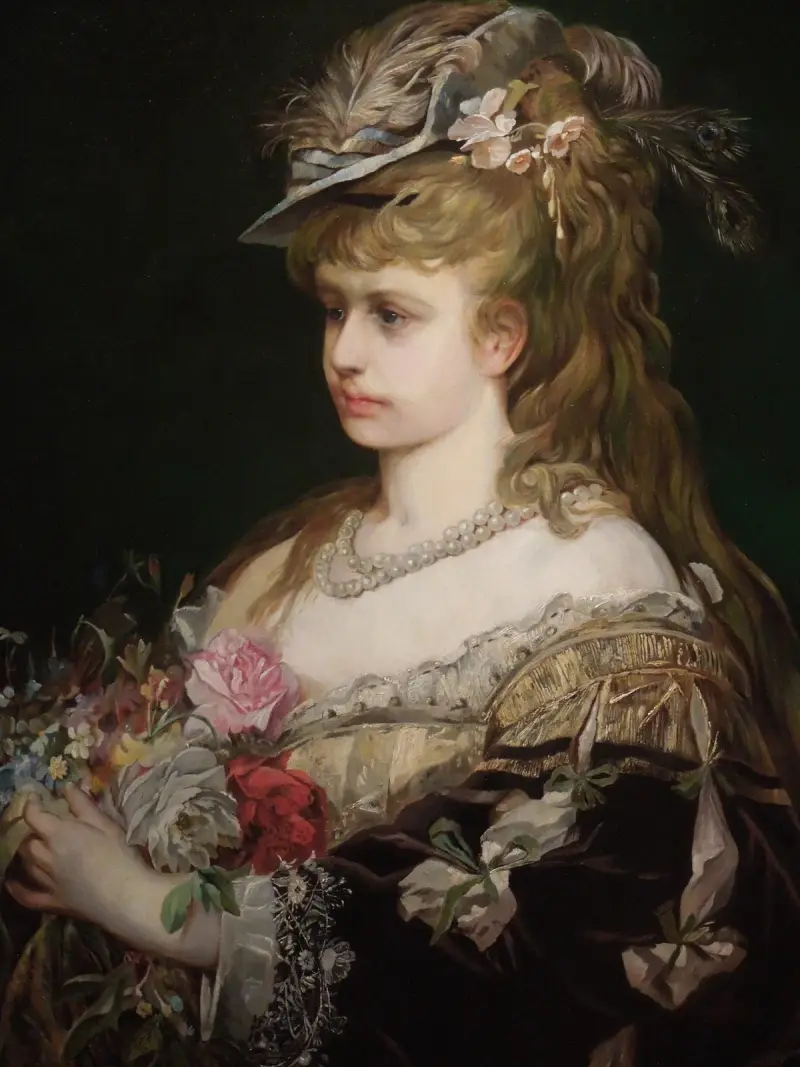 Flora. Porträtt av en flicka i hatt av Hans Makart
