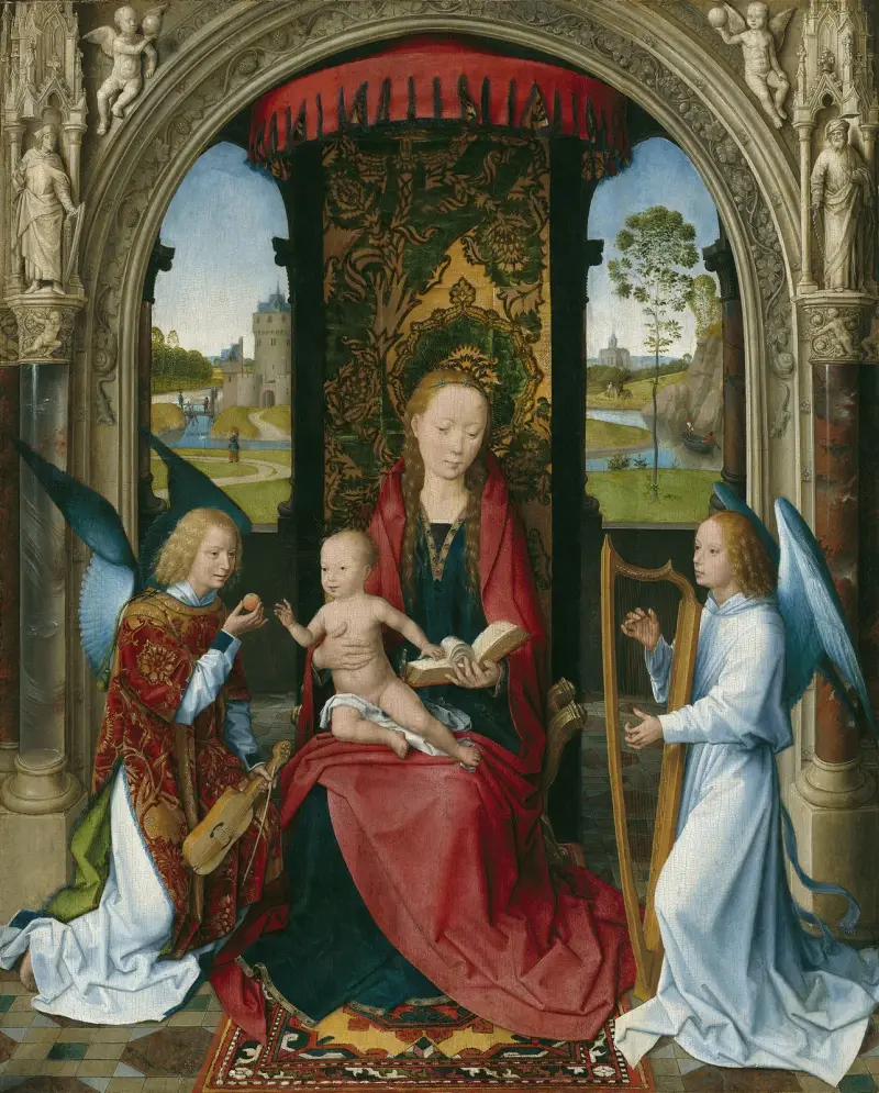 Madonnan med barnet och änglar av Hans Memling