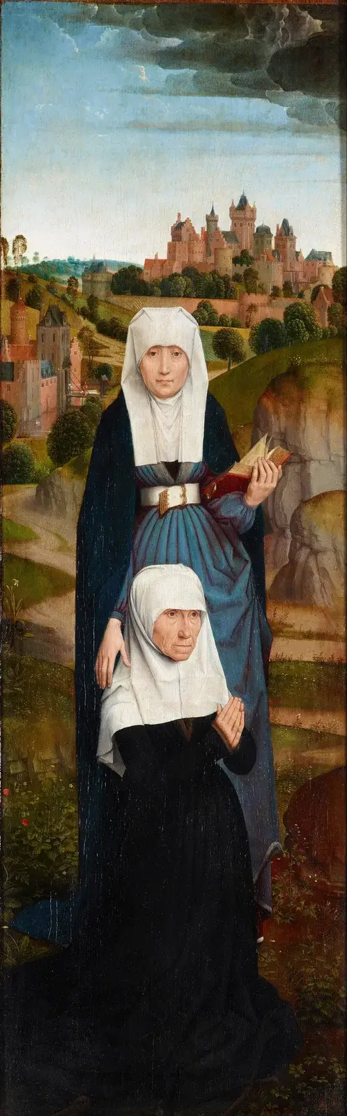 Gammal kvinna i bön med Sankta Anna av Hans Memling