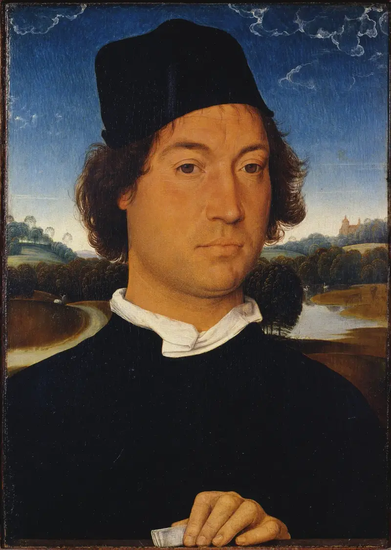 Porträtt av en okänd man med ett brev av Hans Memling