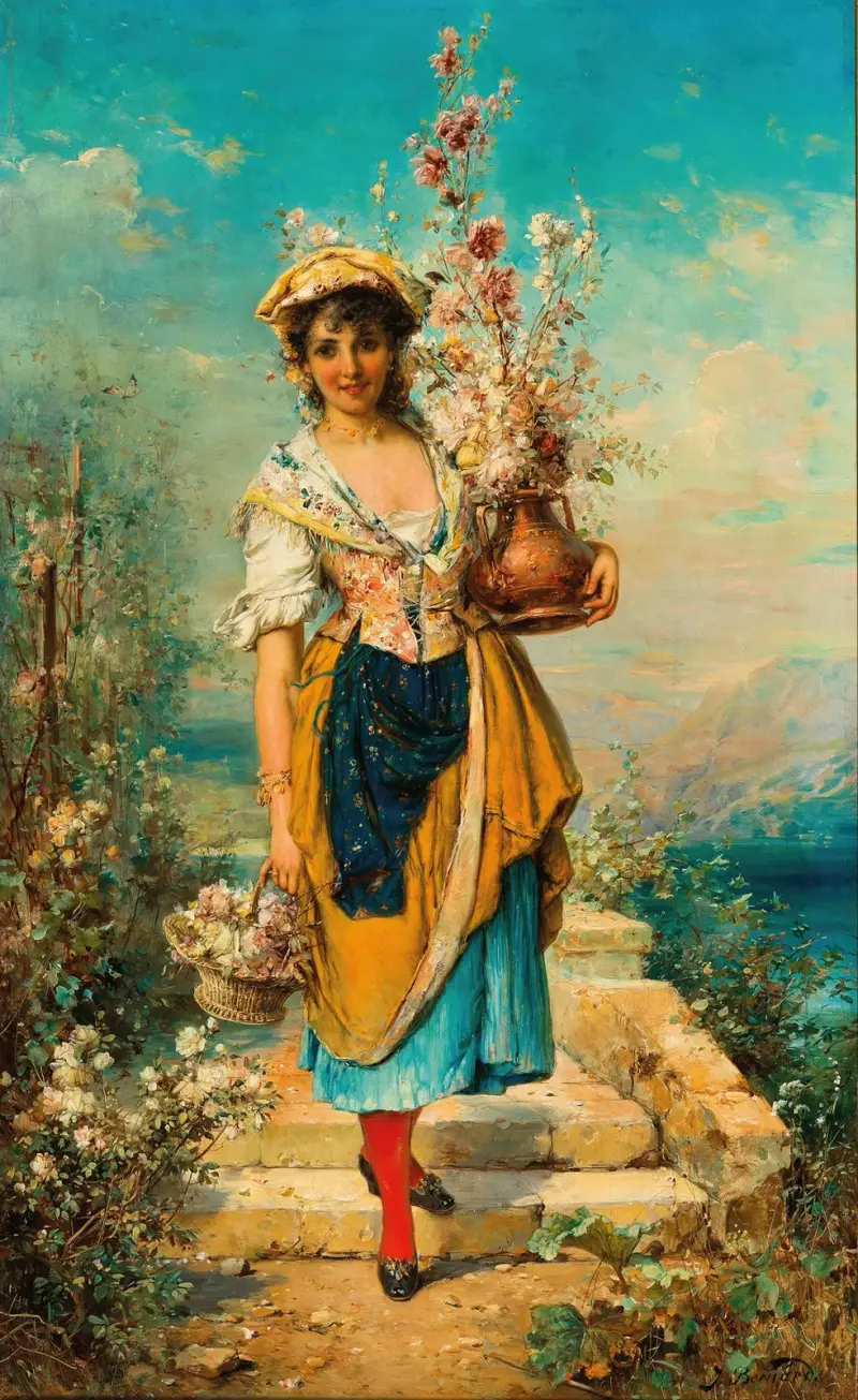 En vacker blomsterflicka av Hans Zatzka