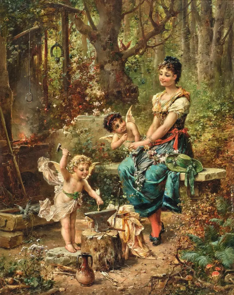 Bei der Waldschmiede (Cupid’s Arrows Being Forged) av Hans Zatzka