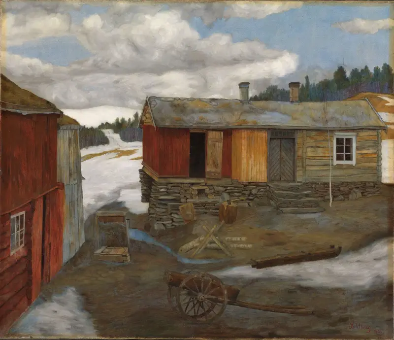 Hof im Schneematsch in Røros von Harald Sohlberg