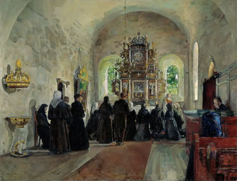 Nattvardsgång i Stange kyrka av Harriet Backer