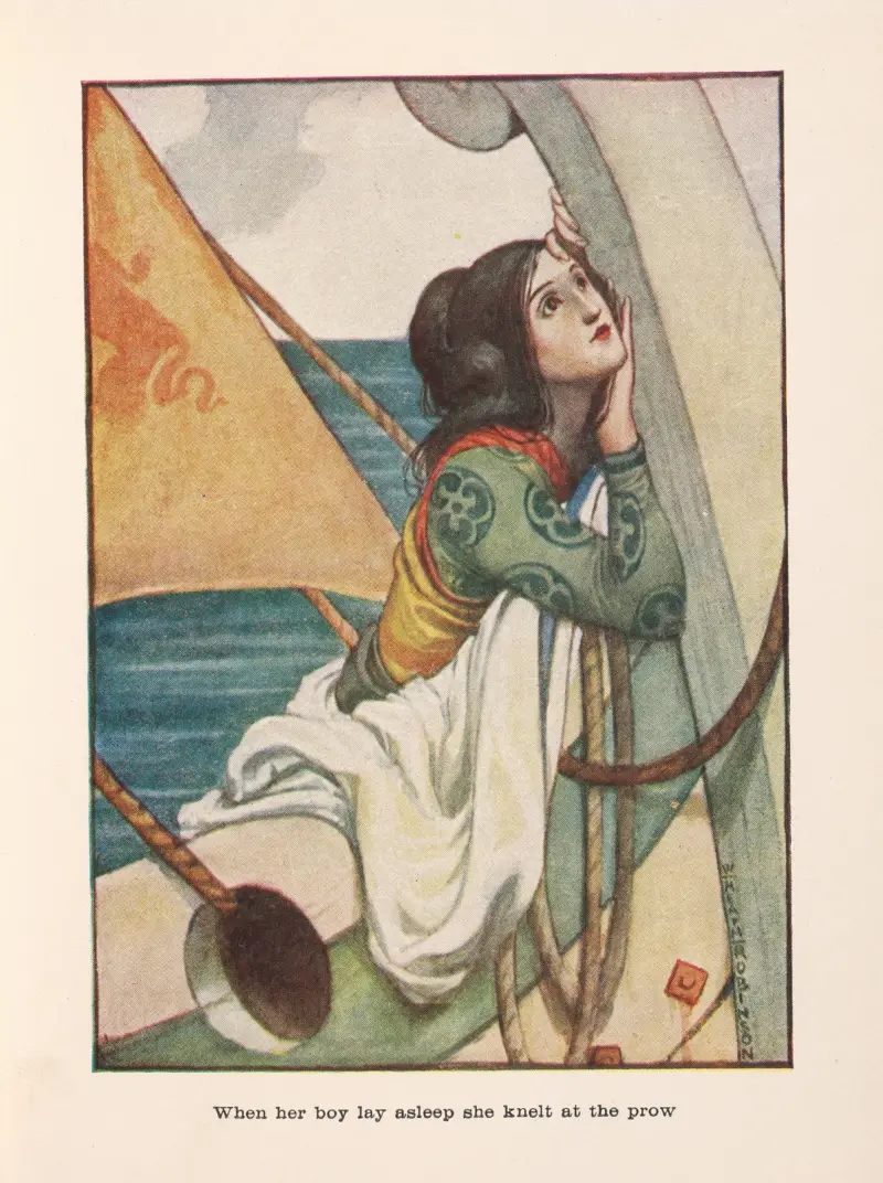 Constance; när hennes pojke låg och sov knäböjde hon i fören av William Heath Robinson