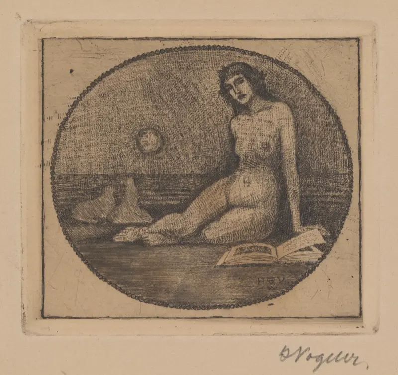 Exlibris ”Liggande vid havet” av Heinrich Vogeler