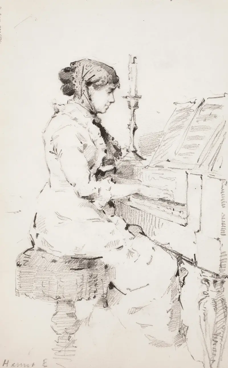 Hanna Estlander, f. Lupander (konstnärens kusin), spelar piano av Helene Schjerfbeck