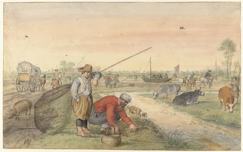 Landskap med två ålfiskare vid ett dike av Hendrick Avercamp