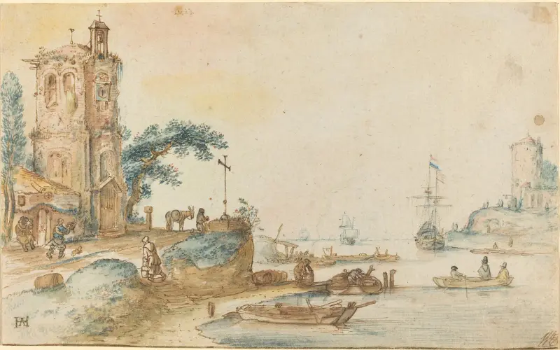 Szene mit einem Turm auf der linken Seite von Hendrick Avercamp
