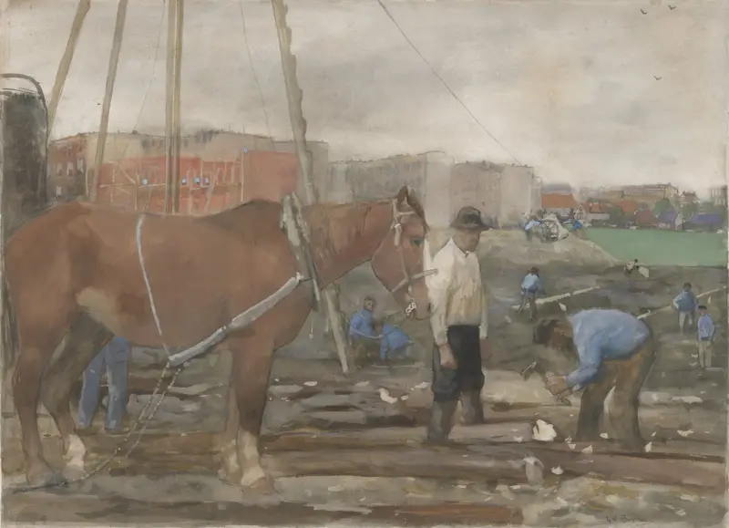 Byggplats i Oud-West i Amsterdam av George Hendrik Breitner
