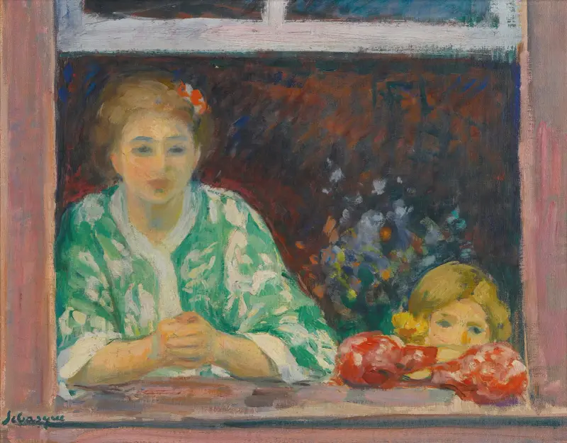 Kvinna och flicka vid fönstret av Henri Lebasque