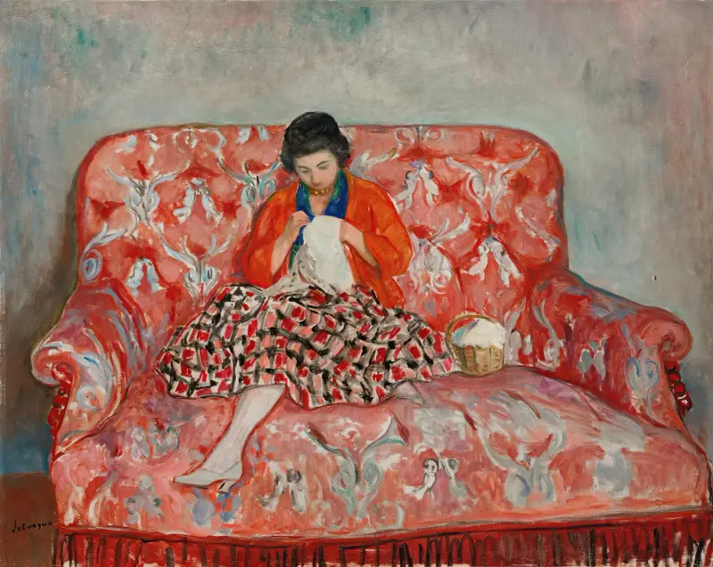 Jeune Fille Cousant Sur Un Canapé av Henri Lebasque