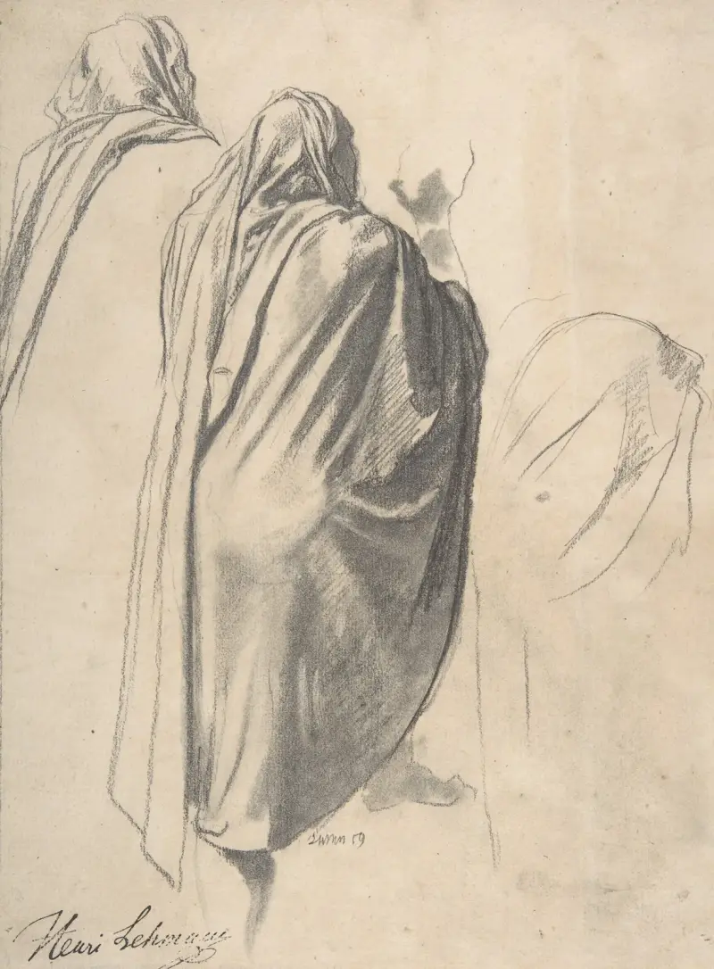 Ryggvy av manlig figur med mantel av Henri Lehmann