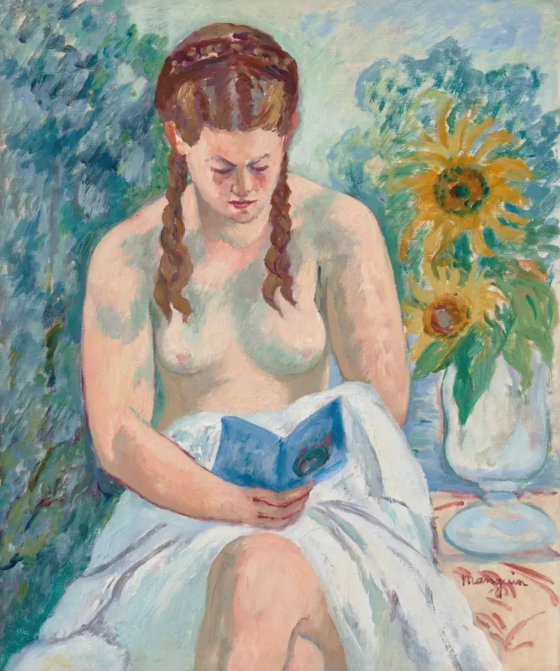 Geneviève Sauty nue lisant av Henri Manguin
