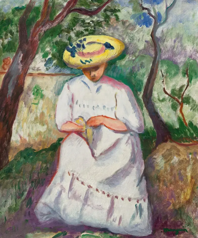 Jeanne nähend unter einer Korkeiche, Villa Demière von Henri Manguin