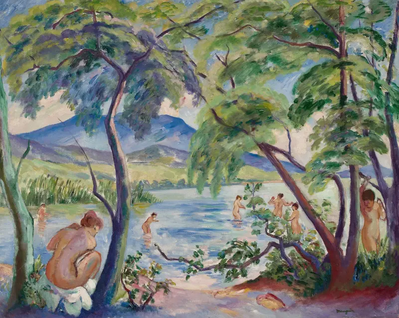 Krajobraz z kąpiącymi się, Colombier, Henri Manguin