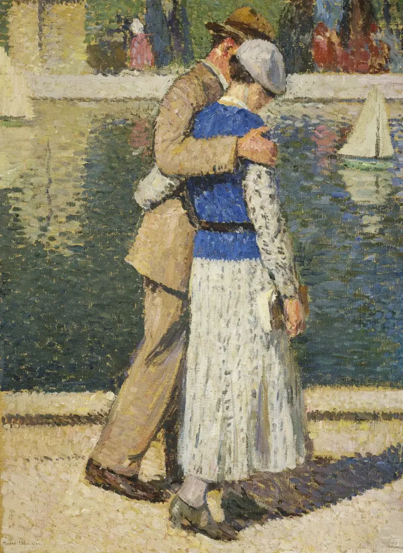 Par som går längs med Luxembourgträdgårdens bassäng av Henri Martin