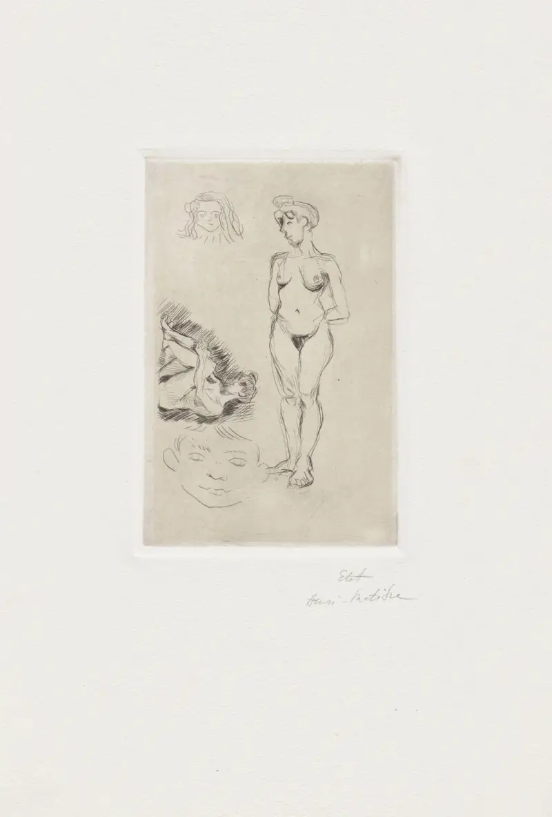 Två nakna figurer, två barnhuvuden av Henri Matisse
