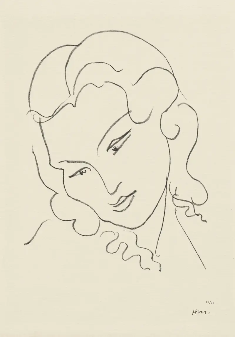Studie för 'Elegi till Janet', Måla mig, Janet, måla mig, jag ber dig i 'Florilège des Amours' (Ronsard) av Henri Matisse