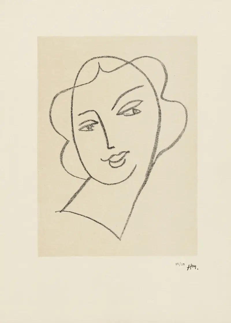 Studie för Jungfrun ”Beslöjat huvud” – för kapellet i Vence, 1950 – nr 2 av Henri Matisse